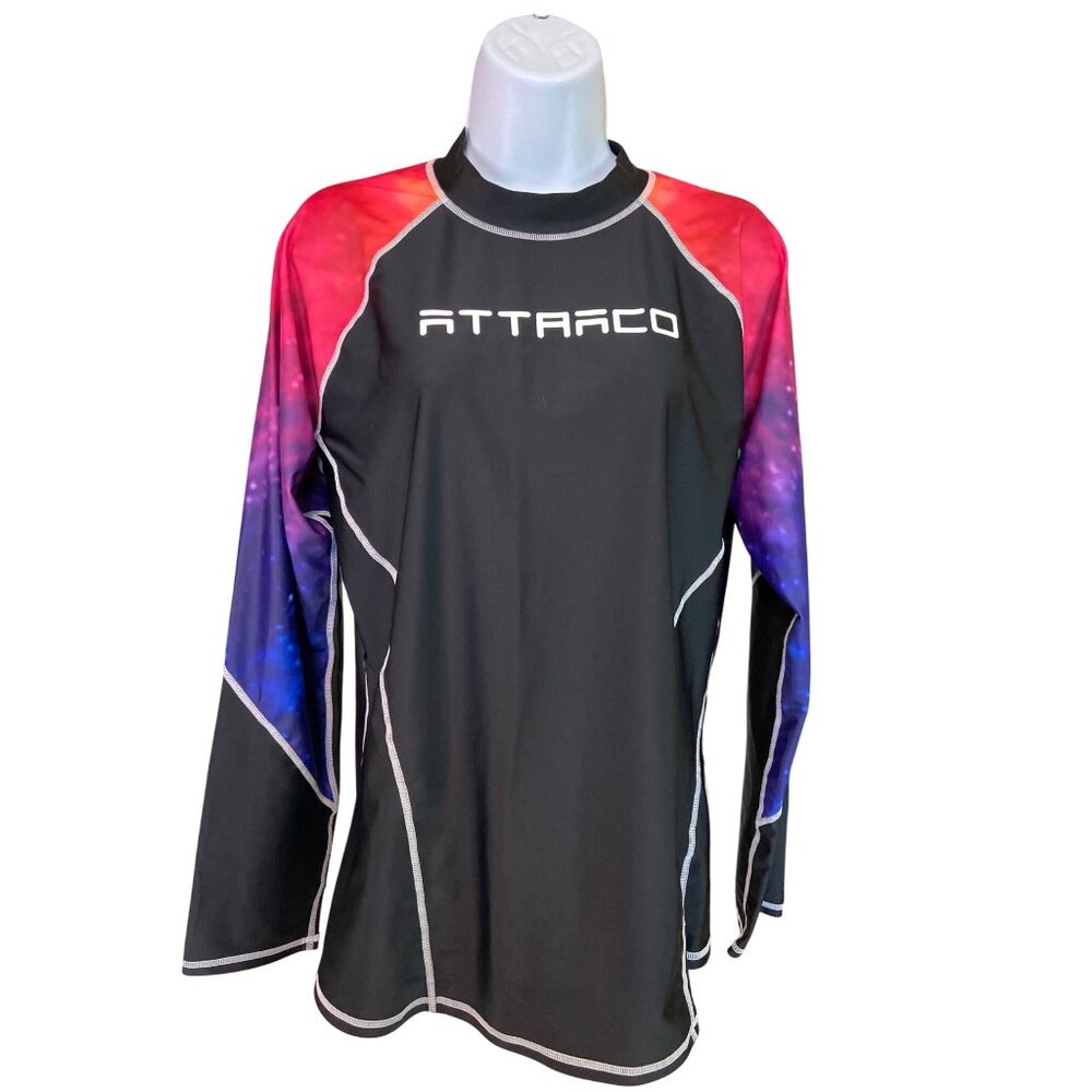 Attarco Womens Rash Guard Swim Shirt XL Black Purple Long Sleeve Beach
